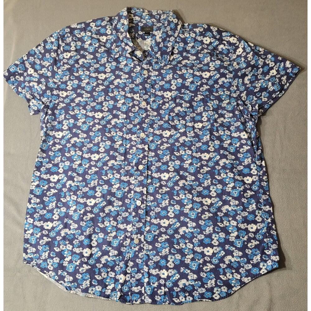 J Crew Hawaiian Shirt Mens Slim Size XL Blue Floral Button Up Short‎ Sleeve